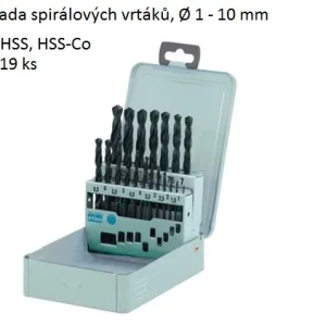 Sada 19 ks spirálových vrtáků Ø 1-10 mm,HSS a HSS-Co Tovární Cena